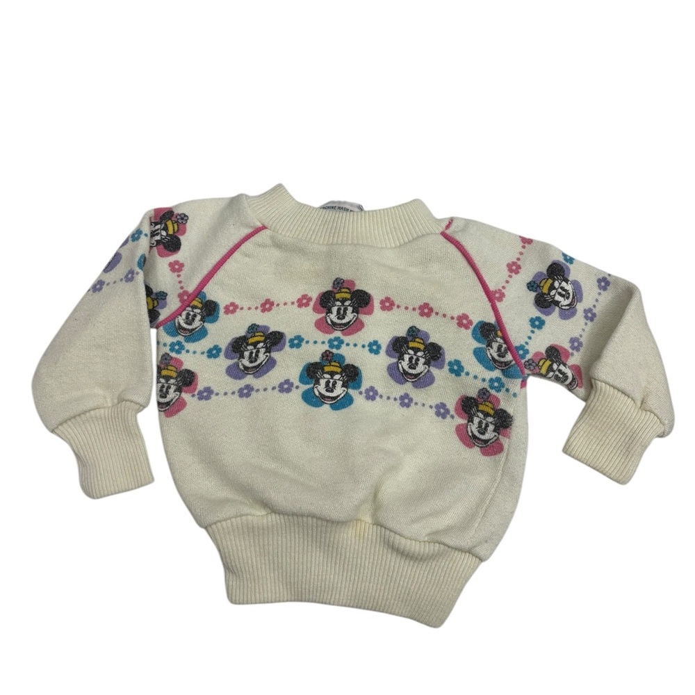 VTG Confetti Knits Acrylic White Sweater mickey mouse newborn